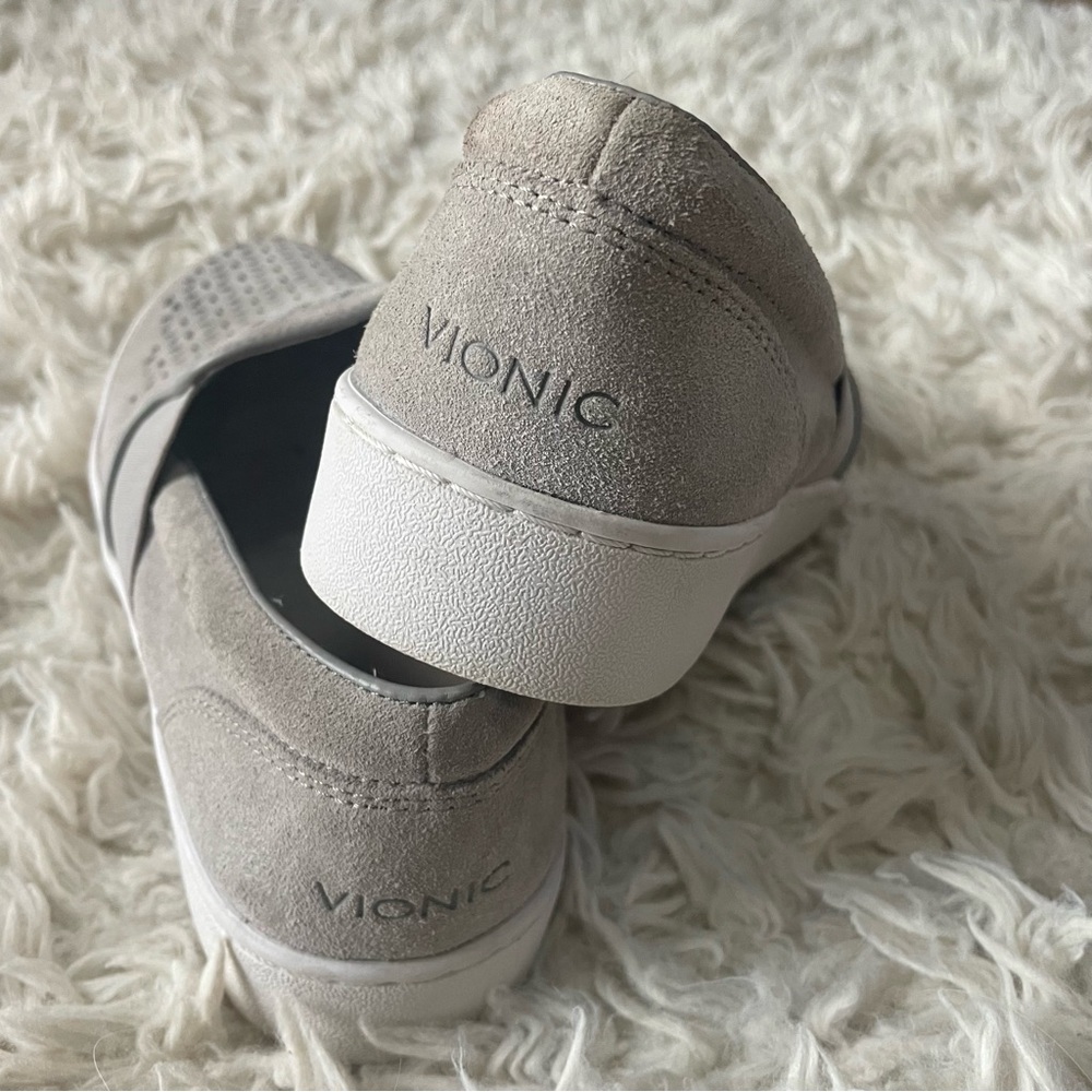 Vionic Taupe Suede Slip-On Sneakers with White Soles